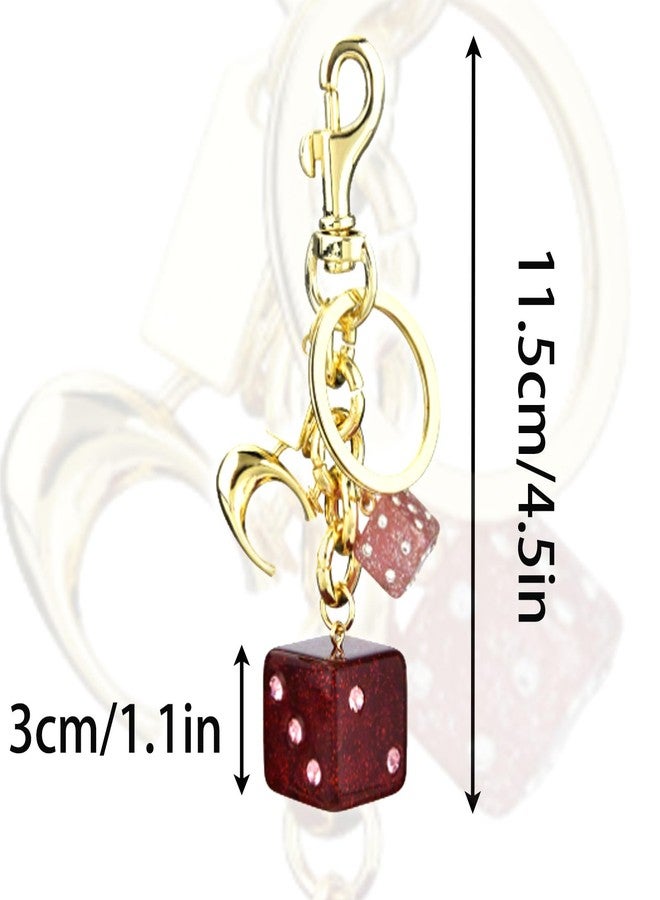 LSBDJDL 2 pack Dice Crystal Drip, Red Alloys Dice, Handbag Bag Pendant Key Chain, Crystal Women Fashion Charm, Valentine's Day Gifts for Him - Image 2